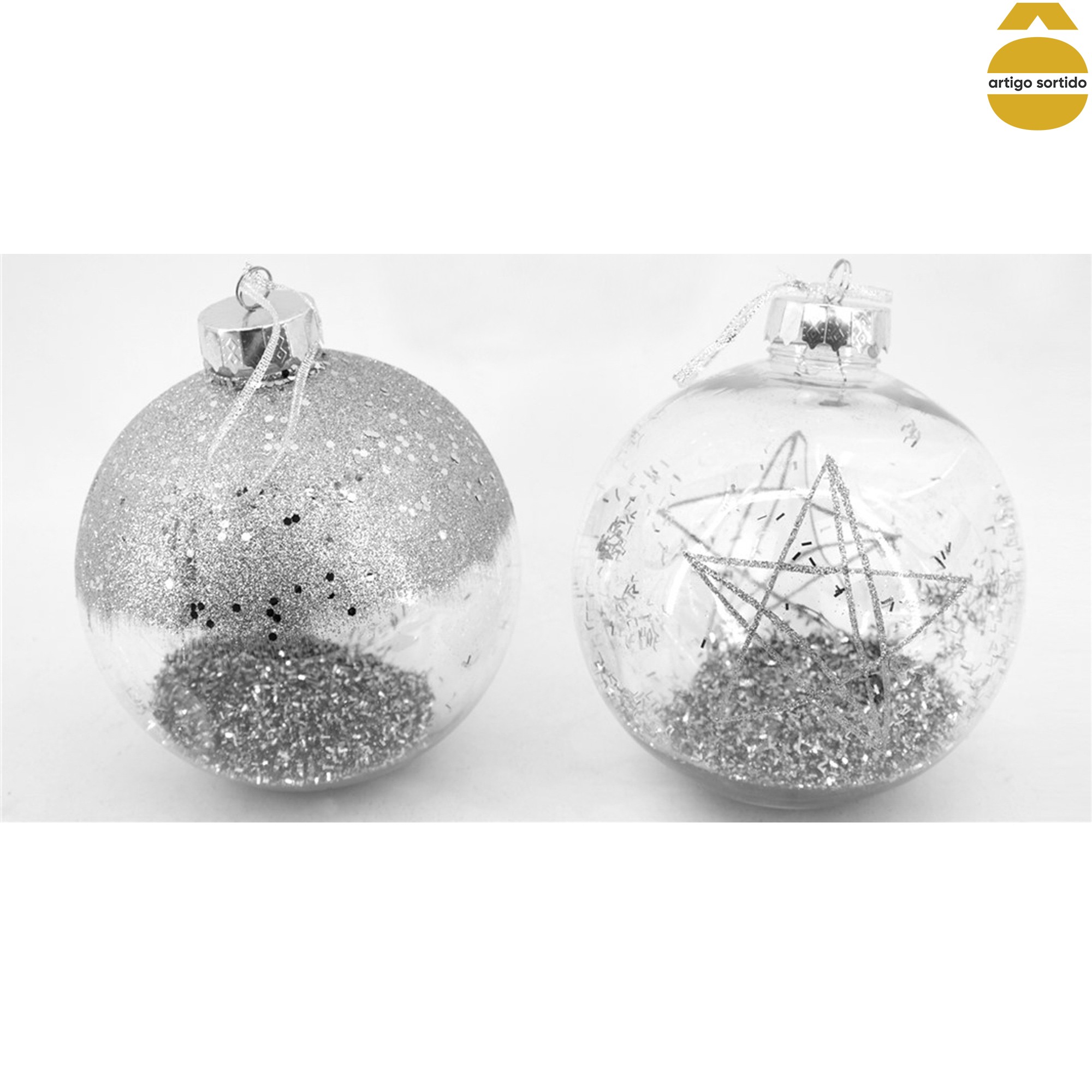 Conjunto de 4 bolas de Natal prateadas 8 cm de desenho de bolas de enfeites  de árvore de Natal pretas