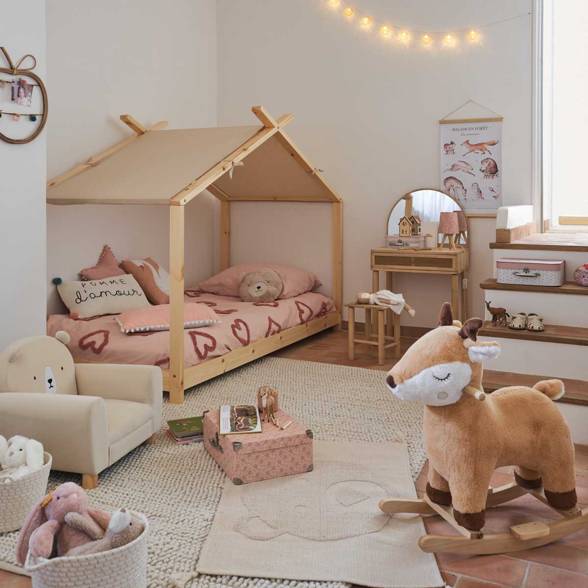Cama Montessoriana Infantil Estilo Cabana Com Colchão 158 cm Completa Moveis
